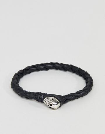 Rebel Heritage Black Leather Bracelet With Skull Charm Closure - Black