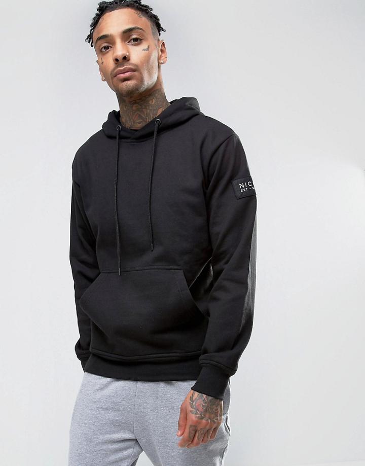 Nicce London Hoodie With Sleeve Patch Logo - Black