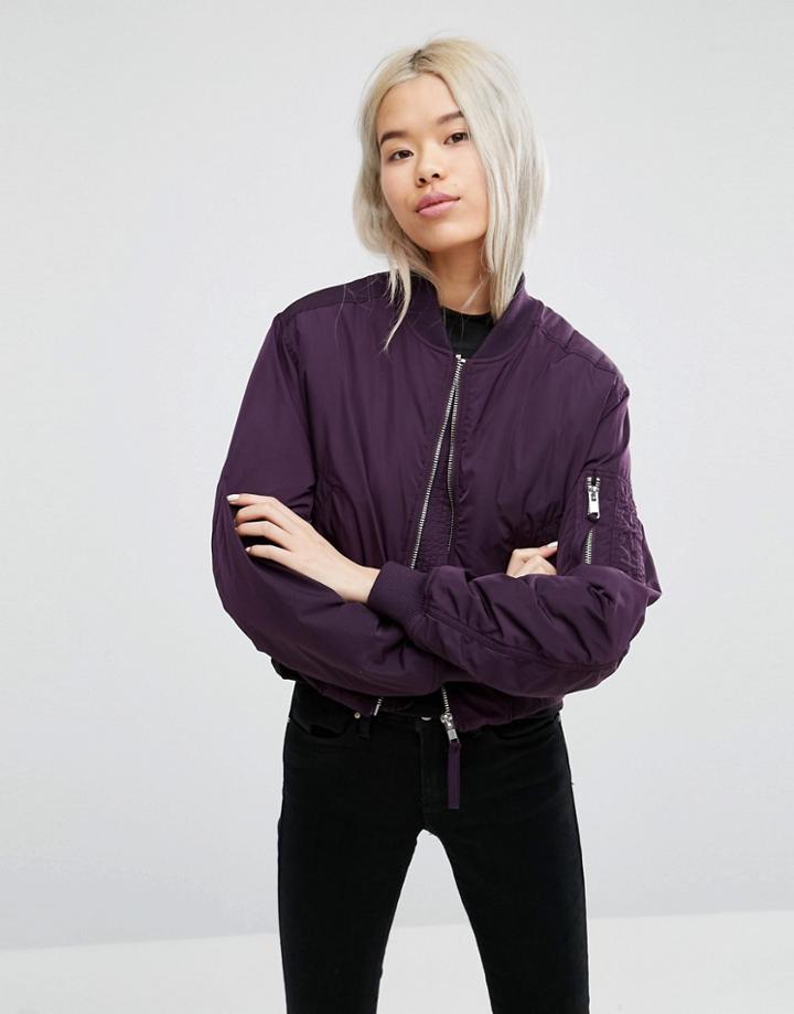 Weekday Cropped Bomber Jacket - Purple