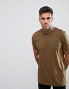 Hugo Crew Neck Logo T-shirt In Khaki - Green