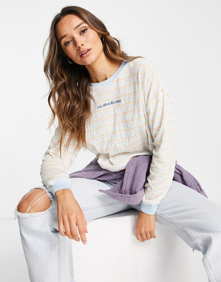 Quiksilver Hightown Top With Drop Sleeve In Pastel Blue Stripe