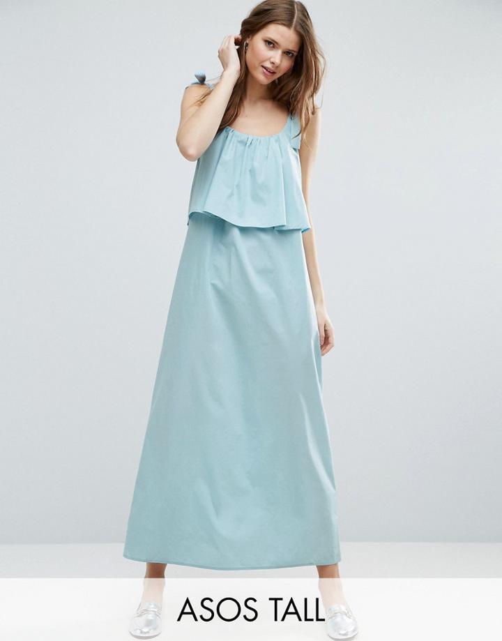 Asos Tall Double Layer Maxi Dress In Cotton - Blue