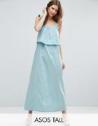 Asos Tall Double Layer Maxi Dress In Cotton - Blue