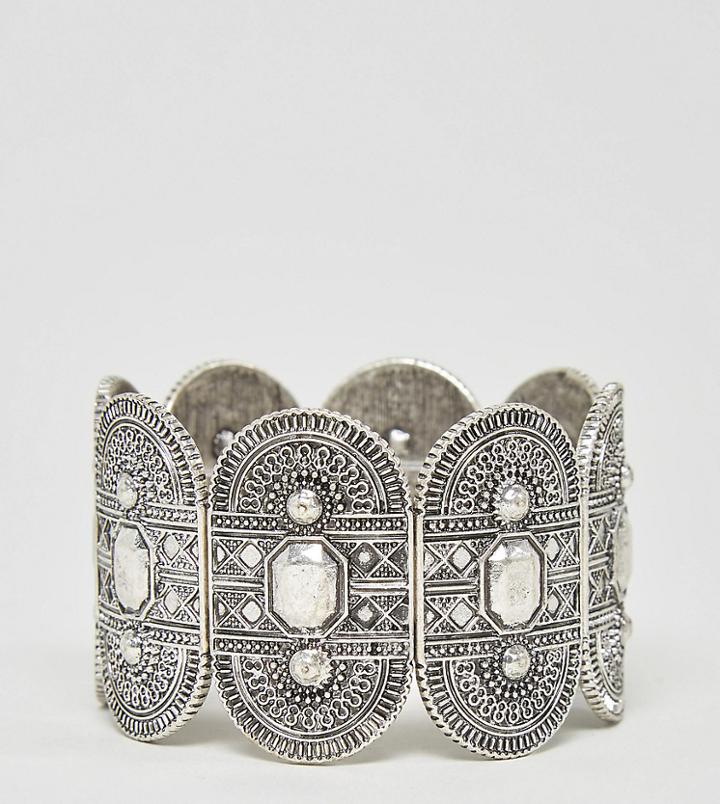 Asos Curve Exclusive Engraved Stretch Bracelet - Silver