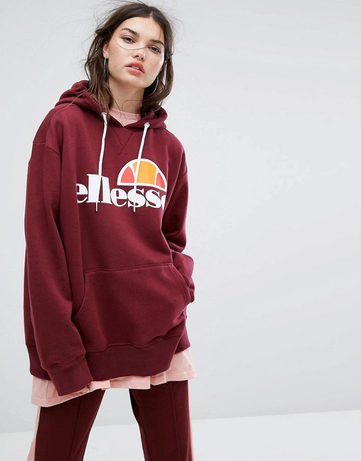 Ellesse Boyfriend Hoodie With Chest Logo - Red