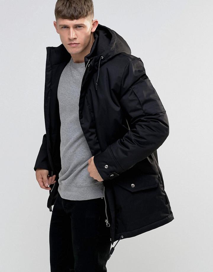 Bellfield Short Padded Parka With Magnetic Fastening - Black