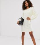 Fashion Union Tall Oversized Cable Knit Sweater Dress-cream