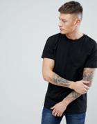 Pull & Bear Longline T-shirt With Asymmetrical Hem In Black - Black