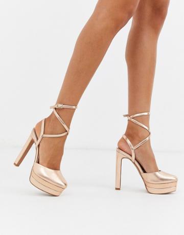 Asos Design Purpose Platform Stiletto Heels In Rose Gold