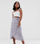 New Look Petite Ditsy Wrap Midi Skirt In Purple Floral - Purple