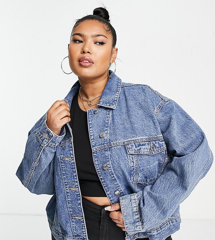 Asos Design Curve Organic Denim 90's Jacket In Rich Midwash-blue