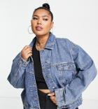 Asos Design Curve Organic Denim 90's Jacket In Rich Midwash-blue