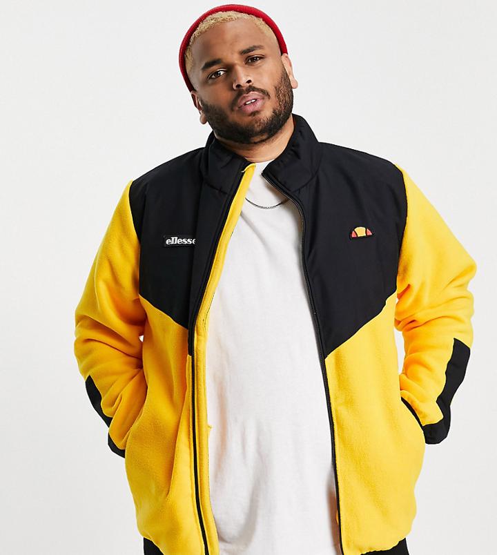 Ellesse Plus Color Block Fleece Jacket In Black & Yellow