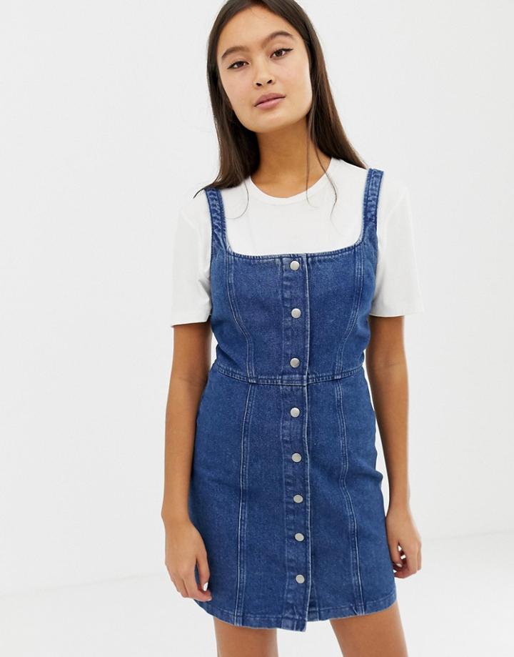 Asos Design Denim Bodycon Dress With Popper Detail In Indigo - Blue