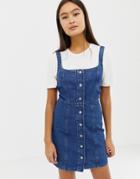 Asos Design Denim Bodycon Dress With Popper Detail In Indigo - Blue