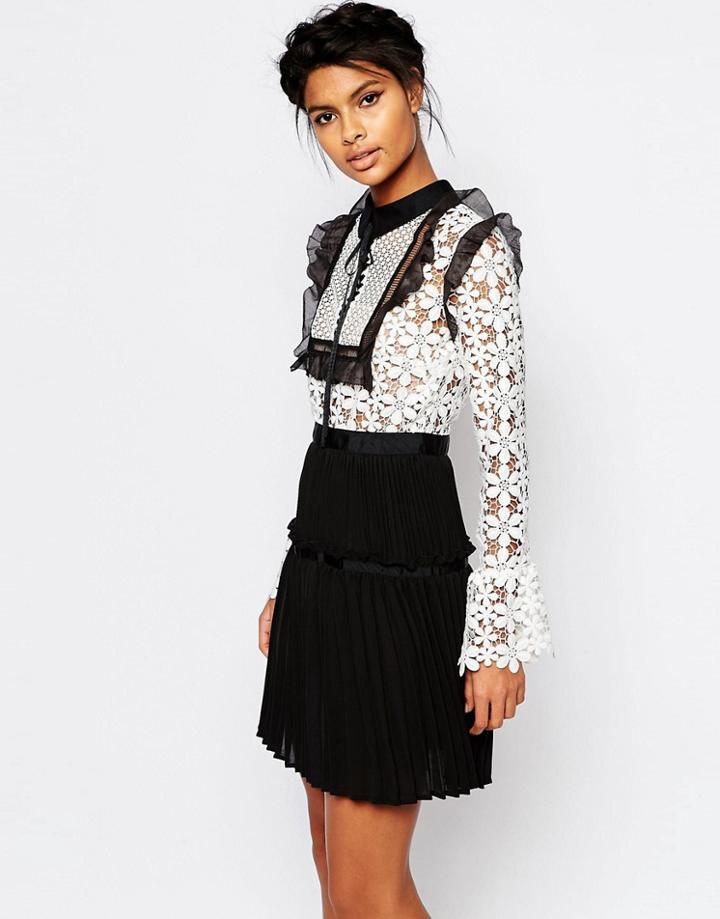 Self Portrait Adeline Lace Up Pleated Dress - Multi