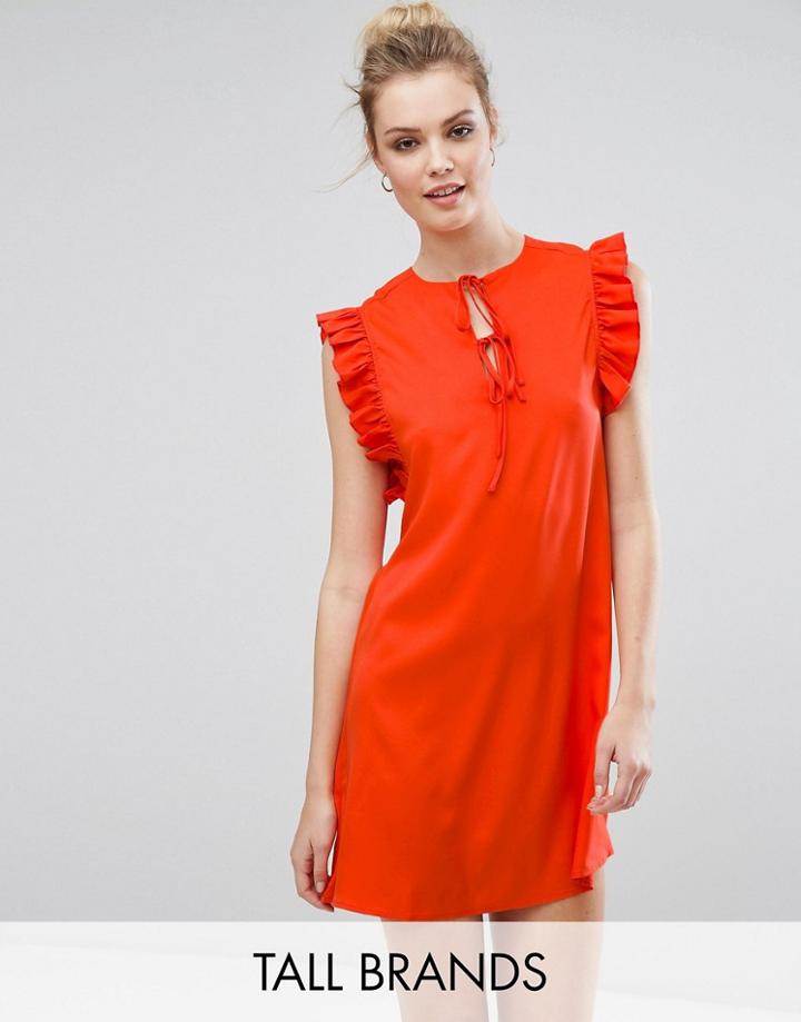 Fashion Union Tall Ruffle Detail Tie Front Shift Dress - Red