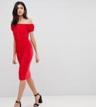 Asos Design Tall Ruffle Front Bodycon Midi Dress-red