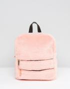 Skinnydip Blush Faux Fur Double Zip Backpack - Pink