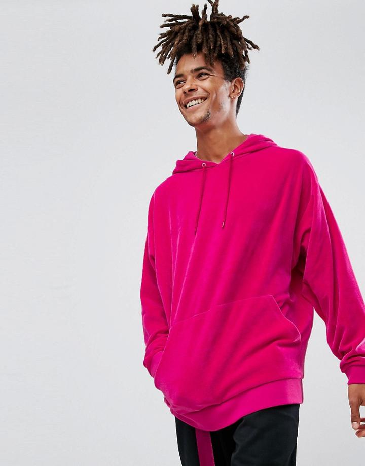 Asos Oversized Velour Hoodie In Bright Pink - Pink