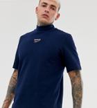Reebok T-shirt With High Neck And Central Logo In Navy