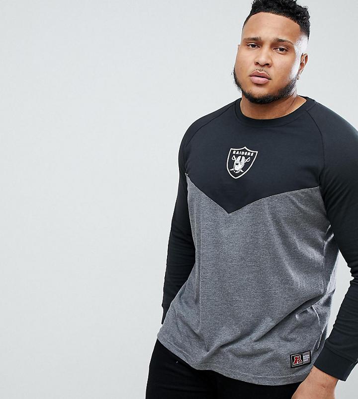 Majestic Plus Longline Raiders Chevron Long Sleeve T-shirt In Gray - Gray