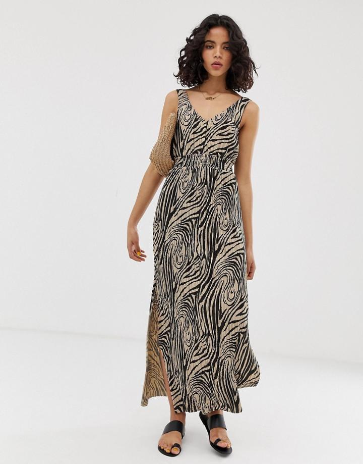 River Island Shirred Waisted Maxi Dress In Zebra-tan