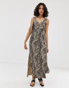 River Island Shirred Waisted Maxi Dress In Zebra-tan