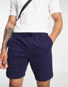 Asos Design Slim Chino Shorts With Elasticated Waist In Navy