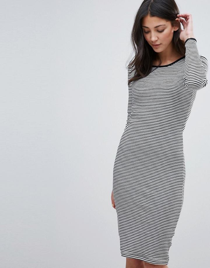 Brave Soul Stripe Midi Bodycon Dress - Black