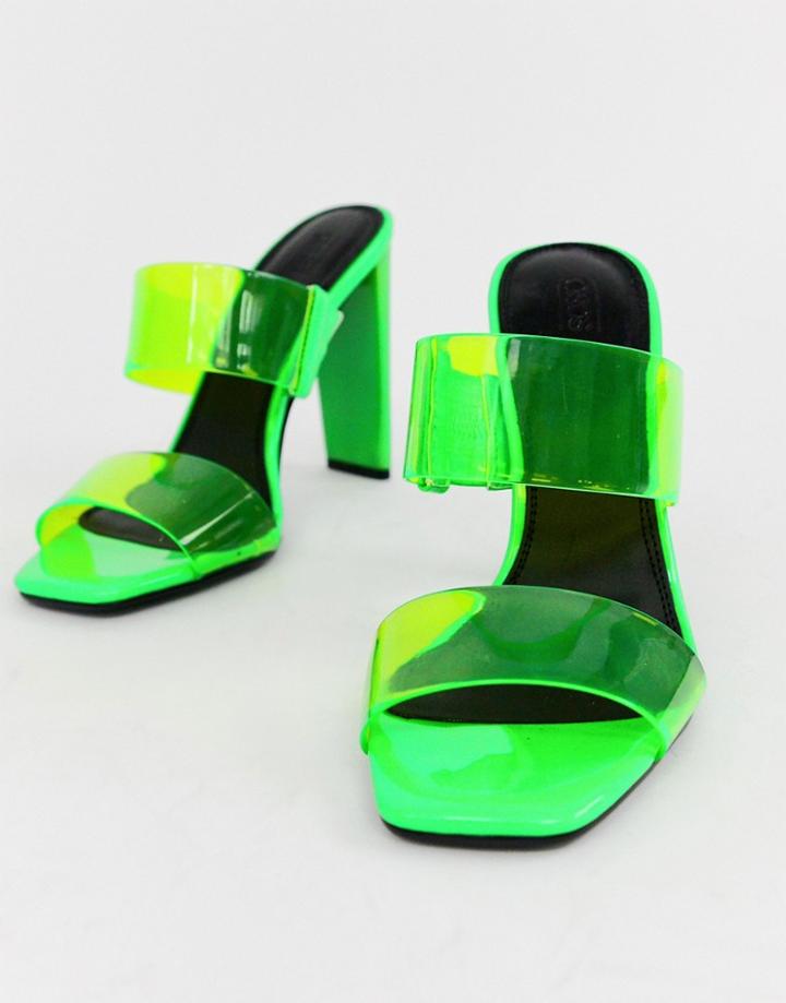 Asos Design Hayward Clear Block Heeled Mule In Neon Green - Green