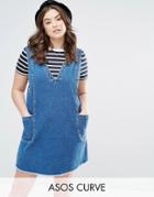 Asos Curve Denim Chuck On Mini Dress In Vintage Blue Wash - Blue