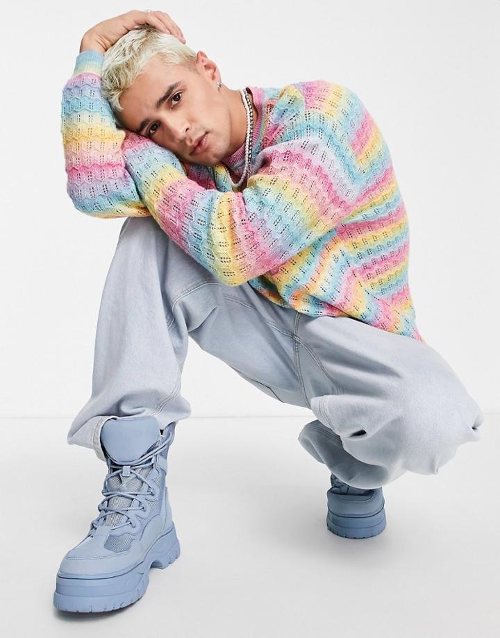 Asos Design Knitted Ombre Stripe Sweater With Textured Stitch-multi