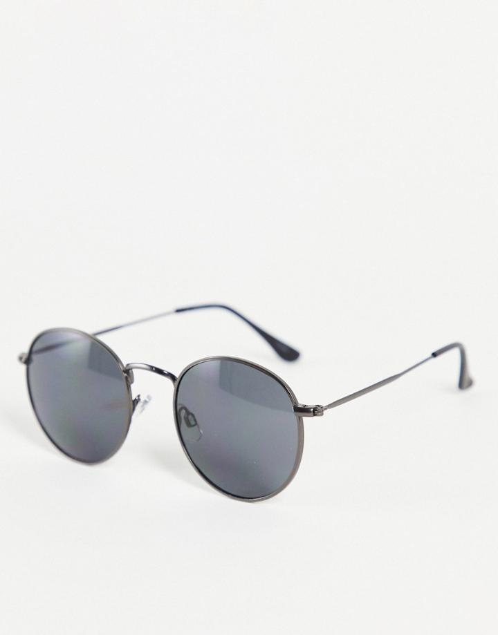 Jack & Jones Round Sunglasses In Black