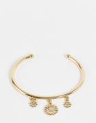 Asos Design Bangle Bracelet With Daisy Charms In Gold Tone