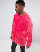 Granted Oversized Sweatshirt In Red With Bleach Effect - Red