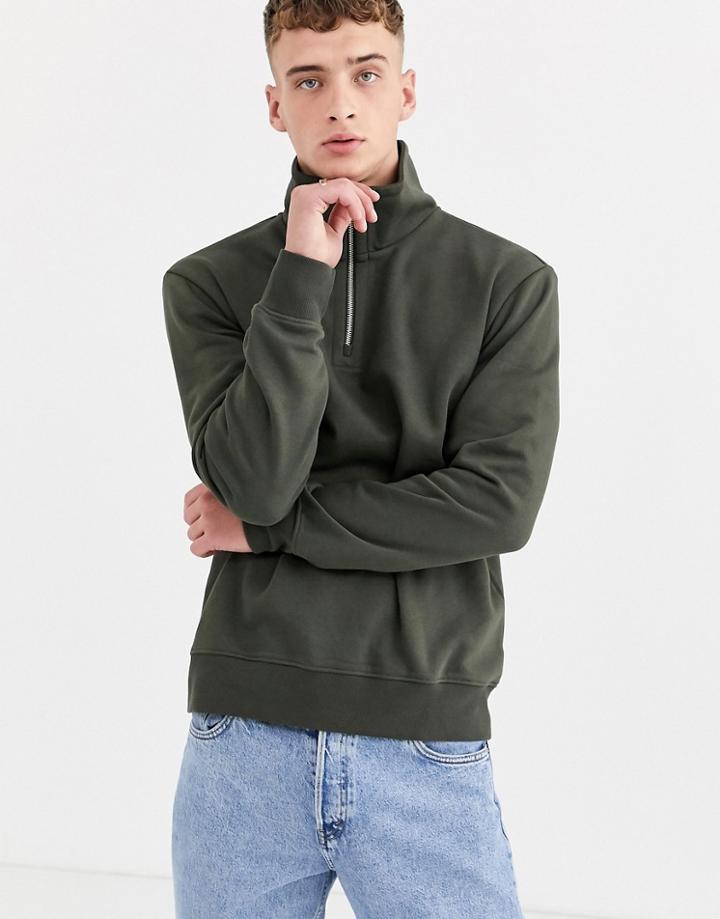 Weekday Markus Half Zip Sweatshirt Khaki