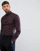 Hugo Elisha Extra Slim Fit Poplin Shirt With Hugo Print In Black/burgundy - Black