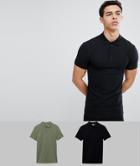 Asos Design Muscle Fit Pique Polo 2 Pack Multipack Saving - Multi