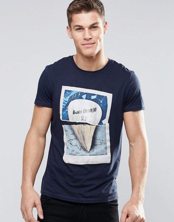 Boss Orange T-shirt With Shark Tooth Print - Navy