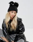 Asos Double Sequin Pom Beanie - Black