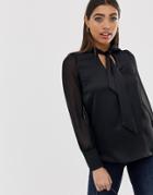 River Island Pussybow Blouse In Black