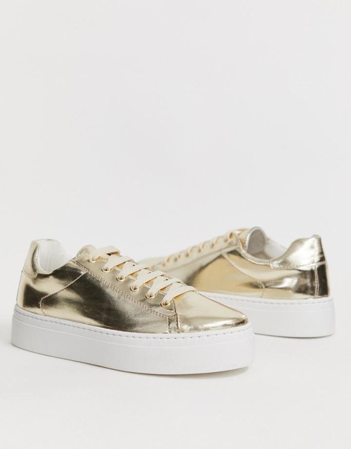 Asos Design Day Light Chunky Flatform Lace Up Sneakers In Gold - Gold