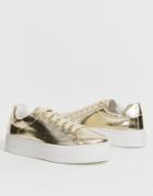 Asos Design Day Light Chunky Flatform Lace Up Sneakers In Gold - Gold