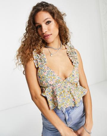Emory Park Ruffle Crop Blouse In Multi Floral