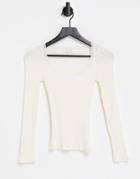 Topshop Long Sleeve Lace Trim Top In Neutral