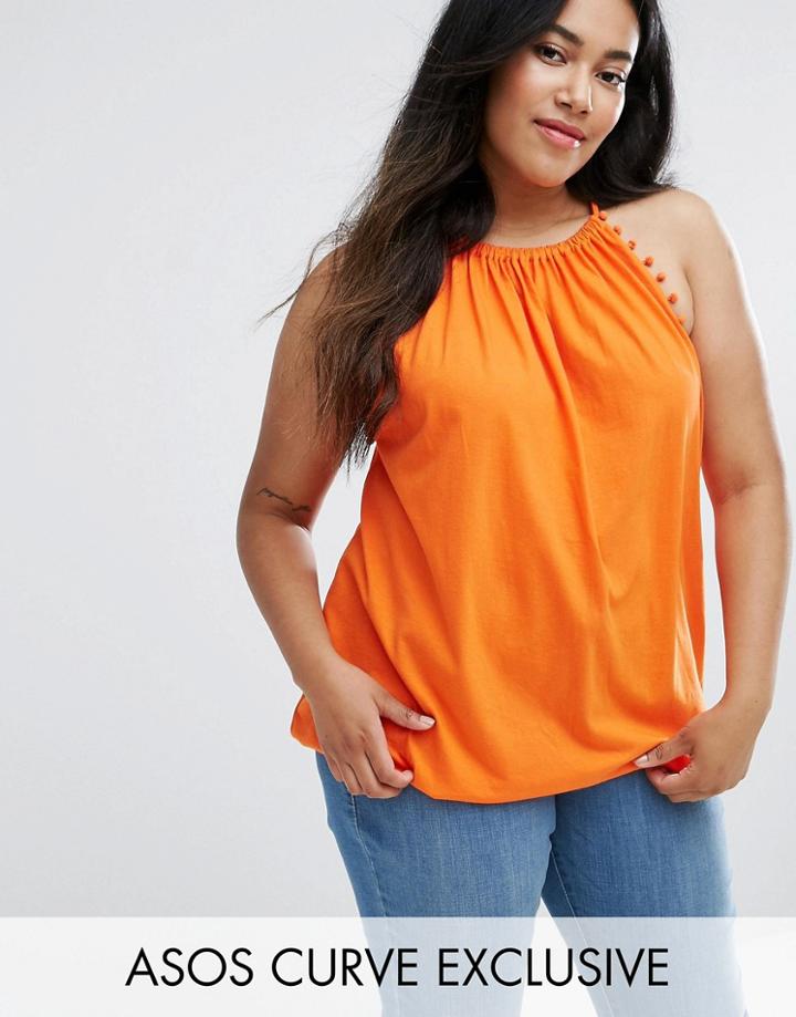 Asos Curve Longline Cami Top With Pom Poms - Red