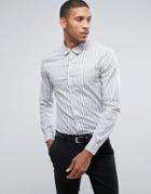Asos Smart Stretch Slim Poplin Stripe Shirt In Gray - Gray