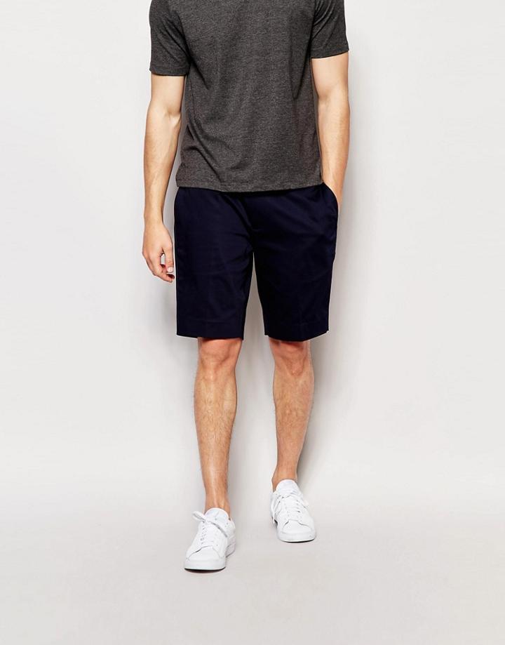 Asos Skinny Mid Length Smart Shorts In Navy - Navy