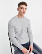 Mennace Slouch Knitted Sweater In Gray With Diagonal Rib Detail-grey